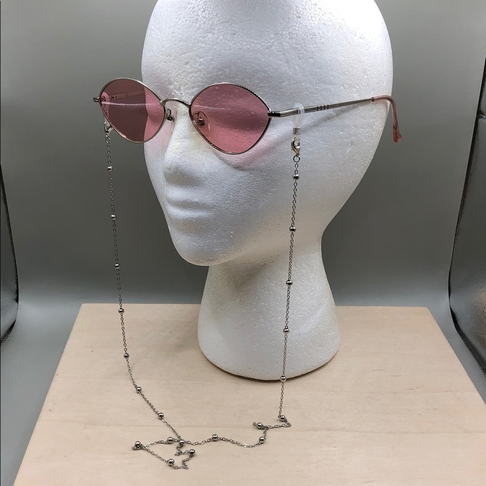 Veda Tinda VT8015 Hollywood Polarized Sunglasses w Chain Silver Pink Oval Shape
